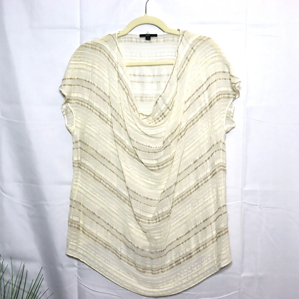 BOSS Draped‎ Cowl Neck Stripe Top Neutral Luxe Loose Fit Large